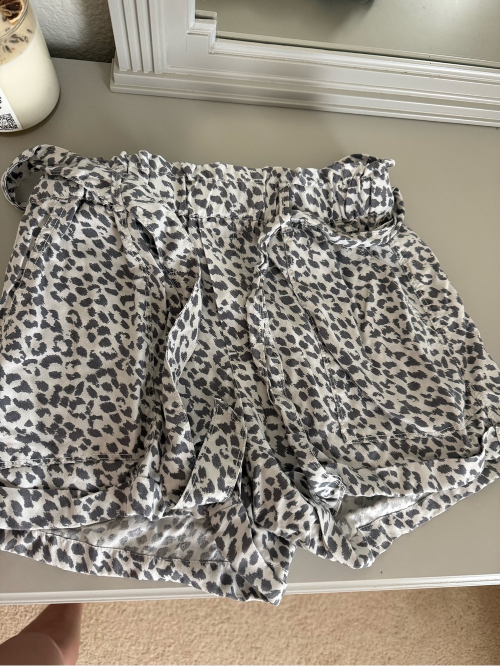 aerie Gray Leopard-Print High Waist Paperbag Shorts